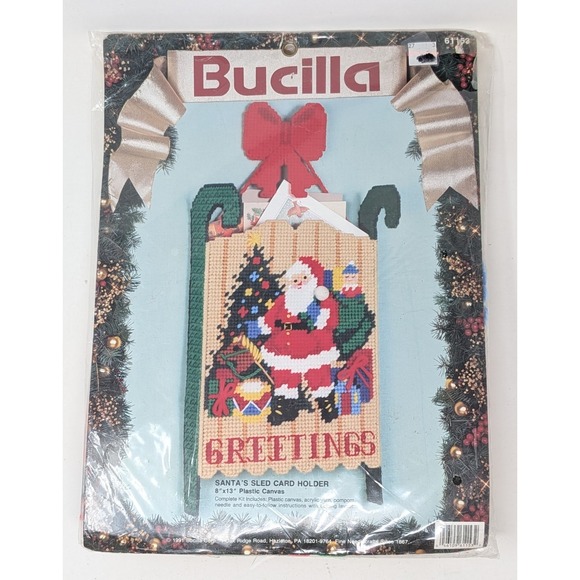 Bucilla Other - Vintage Bucilla Christmas Plastic Canvas Santa's Sled Christmas Card Holder Kit
